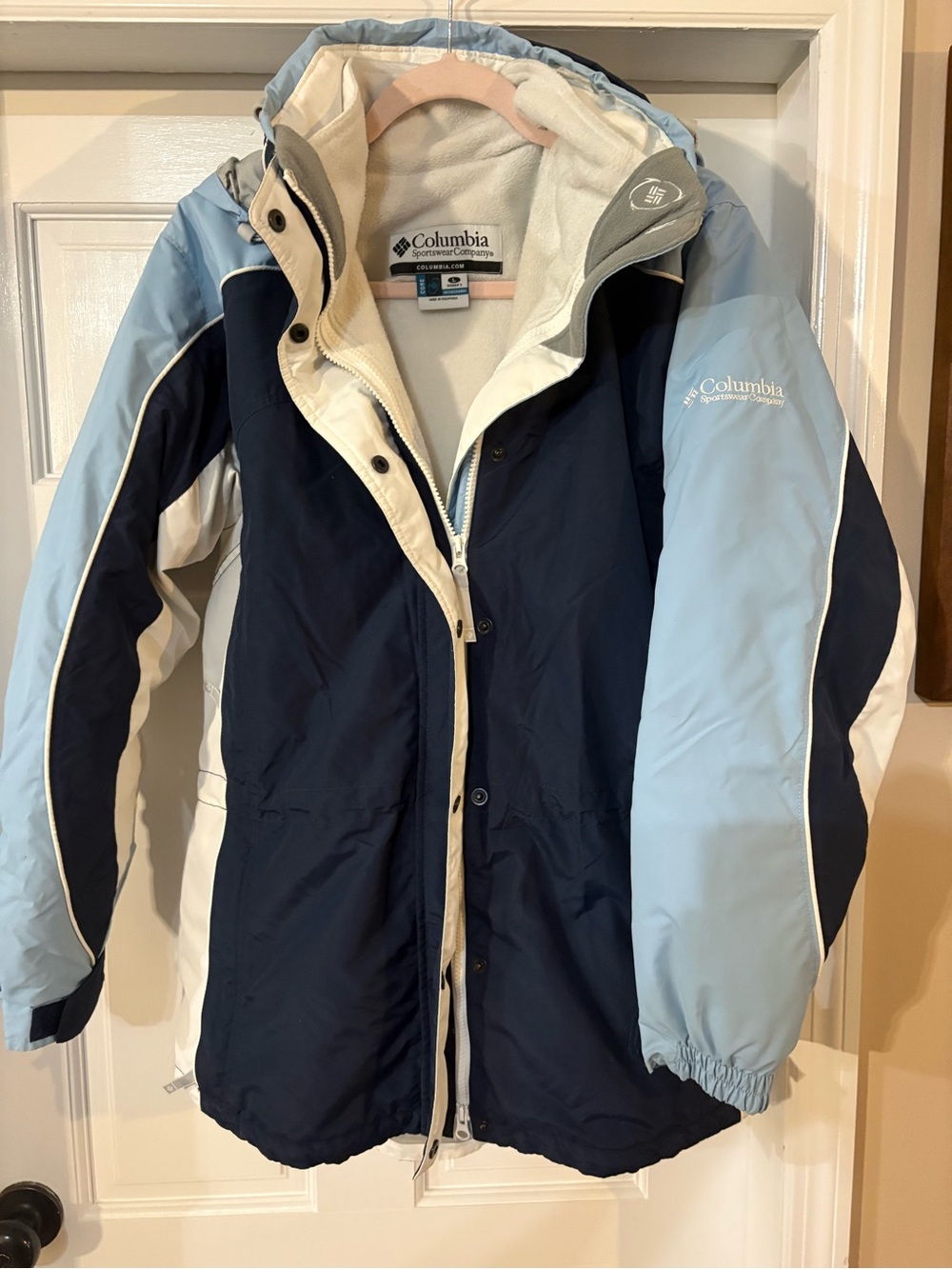 Columbia Jacket Womens Large Blue Ski Snow  Hooded 3 In 1 Core Interchange